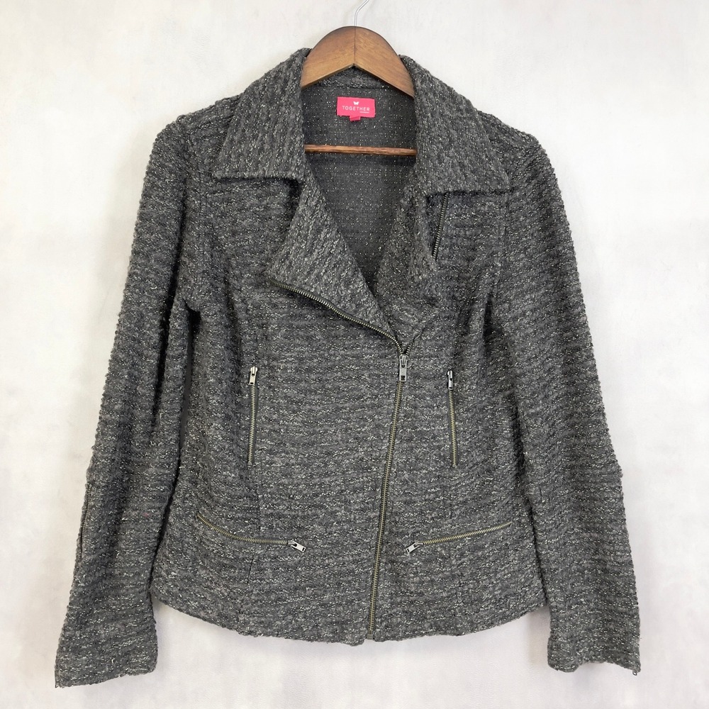 Edgy Textured Womens Moto Jacket Size US M Sparkle Biker Street Urban Together